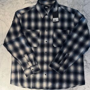The Kooples Luxury Plaid Flannel Shirt Jacket Overshirt Gray Black XL NWT